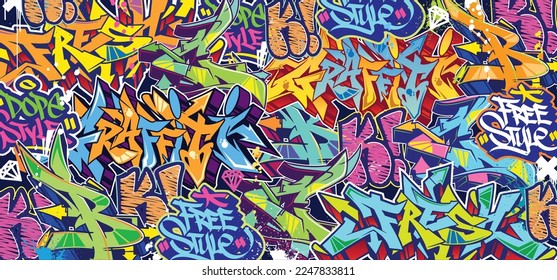 Colorful Graffiti Wall Art Background Street Art Hip-Hop Urban Vector Illustration Background. Seamless amazing graffiti art background