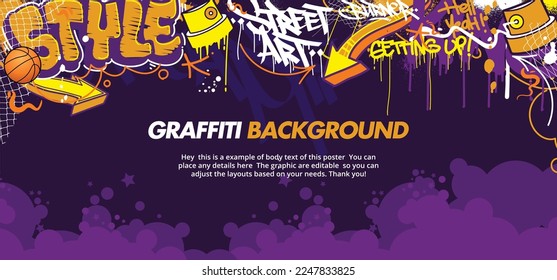 Colorful Graffiti Wall Art Background Street Art Hip-Hop Urban Vector Illustration Background. Seamless amazing graffiti art background