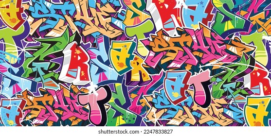 Graffiti Colorido Arte Wall Art Background Street Art Hip-Hop Urban Vector Fondo de Ilustración. Fondo de arte de graffiti asombroso y sin igual