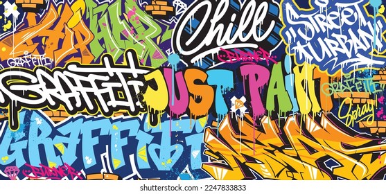 Colorful Graffiti Wall Art Background Street Art Hip-Hop Urban Vector Illustration Background. Seamless amazing graffiti art background