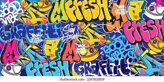 Graffiti Colorido Arte Wall Art Background Street Art Hip-Hop Urban Vector Fondo de Ilustración. Fondo de arte de graffiti asombroso y sin igual