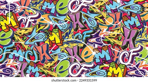 Colorful Graffiti Wall Art Background Street Art Hip-Hop Urban Vector Illustration Background. Seamless amazing graffiti art background