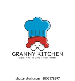 Colorful Granny chef logo concept for home recipe themed restaurant or food. Minimal vector illustration, logo design, logo concept and logotype element for template