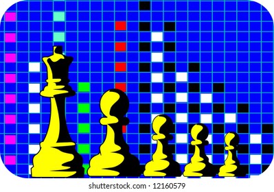 colorful graph and chess pawns	