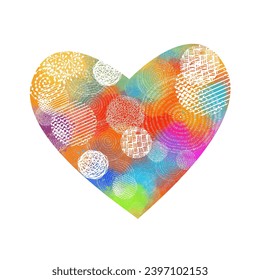 colorful graphic abstract heart made of patterns. hand drawing. Not AI. sstkLOVE . Happy Valentine's Day. Vector illustration