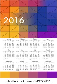 colorful graphic calendar 2016