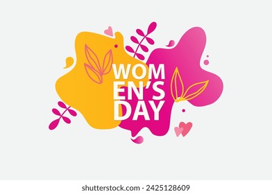 A colorful graphic celebrating International Womens Day with dynamic shapes, floral designs, and bold typography. Vector Illustration.
