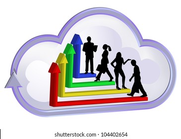 colorful graphic chart on cloud computing curve symbol and four shape of worker for internet business illustration