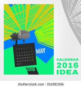 Colorful graphic design of an English Calendar. Week starts from Monday. Vivid architectural digital concept with city life silhouettes. Creative and unique style. Vector editable illustration