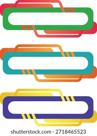 Um design gráfico colorido com etiquetas sobrepostas em um fundo branco limpo, perfeito para uso em projetos digitais, apresentações ou materiais de marketing.