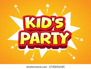 Colorido Diseño gráfico con el texto Kids Party con un fondo de ráfaga