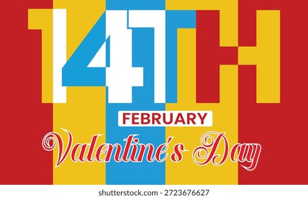 Design gráfico colorido com o texto 14 fevereiro Feliz dia dos namorados saudações