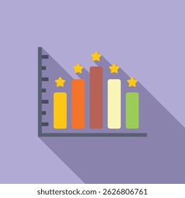 Colorful graphic of a fivestar rating system with bars and stars on purple background