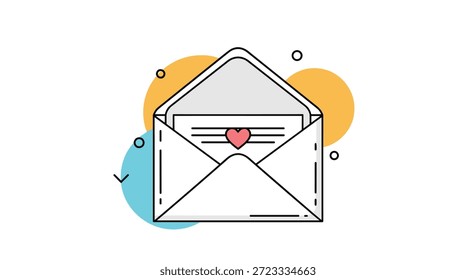 Colorful graphic icon of an open envelope containing a letter with a small red heart symbolizes love and personal communication.