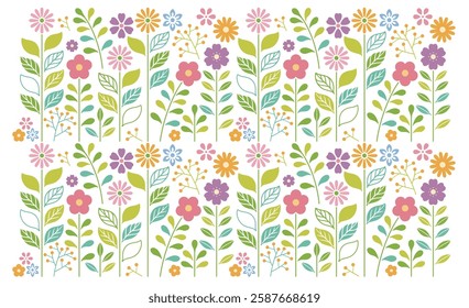 Colorful graphic pattern with various floral motifs