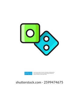 Colorful graphic representation of two dice showing playful blue and green colors inviting excitement and fun in games and leisure activities with friends and family