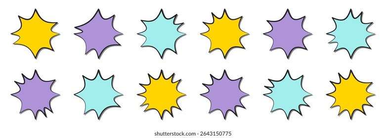 Colorful graphic shapes in vibrant hues arranged in a pattern showcasing creativity and design influence in modern visuals, irregular text box.