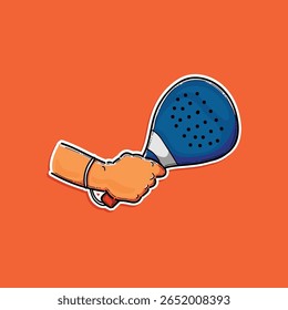 A colorful graphic showing a hand gripping a padel racket, ideal for paddle sports themes. Set against a bold, vibrant colored background, this design motion perfect for sports visuals.