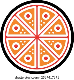 Colorful graphic of a sliced pizza.