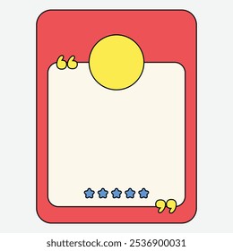 A colorful graphic template for a testimonial or review, featuring a sun and star ratings.