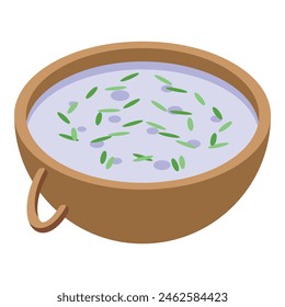 Colorful graphic of a warm bowl of soup garnished with green herbs