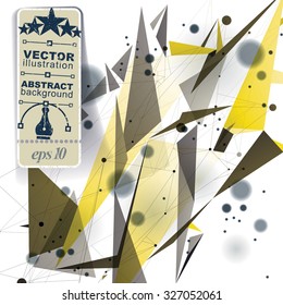 Colorful graphic web background with spot elements and connected dots, mesh vector abstract complicated cover created from geometric transparent figures, eps10 tech illustration.