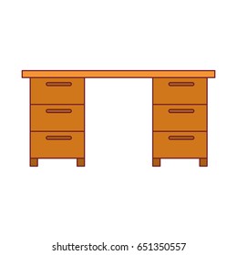 colorful graphic of wooden office desk with dark red line contour vector illustration