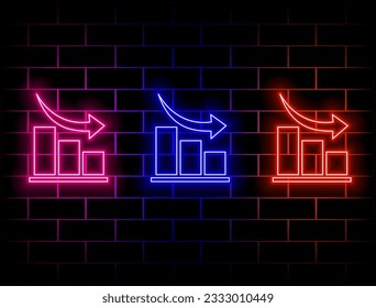 Colorful graphics for white poster display. Round, triangular, rising, falling and percentage charts showing business progress and regression. neon style. green, red, yellow, pink, blue and orange