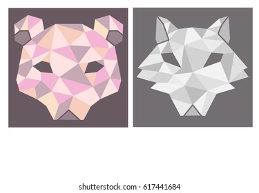  Colorful and gray scale animal heads. Flat style. Vector Illustration.