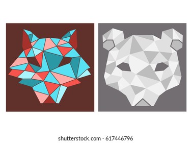 Colorful and gray scale animal heads. Flat style. Vector Illustration.