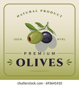 Colorful Green and Black Olives Packaging. Green and Black Olives Label Vector Illustration.