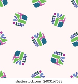 Colorful green blob leaf for flat scandi style seamless vector kids pattern. Fun whimsical nature for boy baby wallpaper. Scandi block print bold funny print.