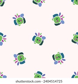 Colorful green blob leaf for flat scandi style seamless vector kids pattern. Fun whimsical nature for boy baby wallpaper. Scandi block print bold funny print.