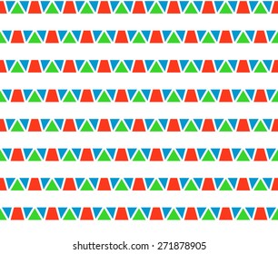 Colorful (green blue red) stripe line seamless pattern background vector. Connecting geometric shapes with triangle and trapezoid.