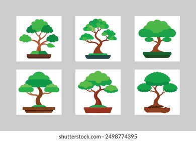 Colorful Green Bonsai Tree Vector Illustration Icon