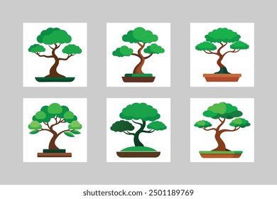 Colorful Green Bonsai Tree Vector Illustration Icon