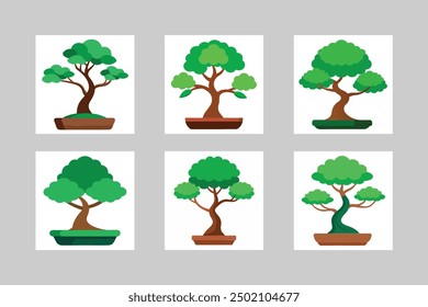 Colorful Green Bonsai Tree Vector Illustration Icon