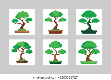 Colorful Green Bonsai Tree Vector Illustration Icon