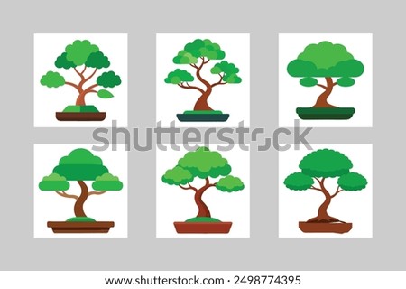 Colorful Green Bonsai Tree Vector Illustration Icon