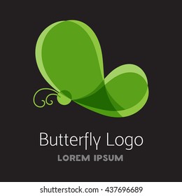 Colorful green butterfly logo template. Transparent business sign for beauty and cosmetic industry, salon, boutique. Butterfly icon for business card, brand, logotype, identity. Vector illustration.