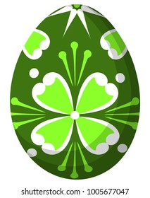 Colorful green easter egg poster. Bright holiday vector illustration for gift card certificate banner sticker, badge sign, stamp, logo, icon label.
