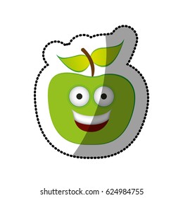 colorful green kawaii fruit apple happy icon, vector illustration design
