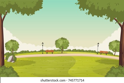 Colorful green park. Nature background.