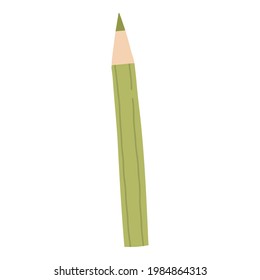 Colorful green pencil for school or home drawing. Isolated icon on white background. Flat drawn style.