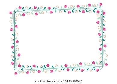 Colorful Green Rectangle Wreath Border Frame With Green Leaves And Pink Flowers Decoration