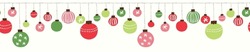 Colorful Green And Red Christmas Hanging Baubles Hand Drawn Vector Seamless Pattern Horizontal Border. Winter Holiday, New Year Party Print. Modern Festive Illustration Background