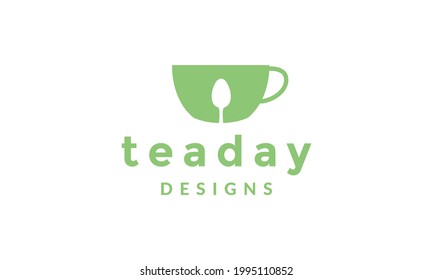 colorful green tea cup with spoon logo vector icon illustration design