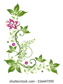 Colorful green tendril with pink flowers.