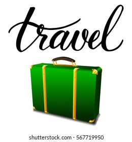 Colorful green travel luggage isolate on white background vector illustrations