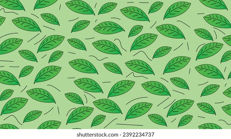 colorful green tree leaf seamless pattern , vector , background , digital illustration